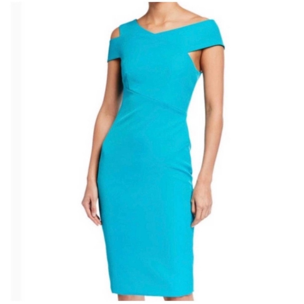 Ted Baker Yandal Asymmetric Bodycon Knee Length Dress Teal Green/Blue Size 3 (8)